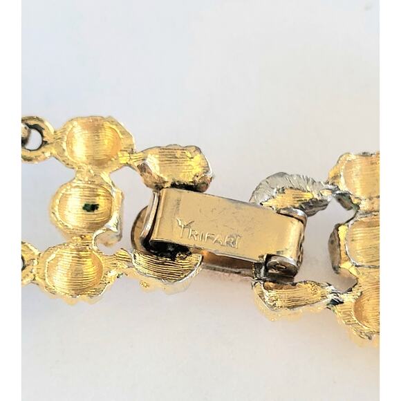 Crown Trifari Necklace Vintage Double Strand White Gold Signed - Picture 4 of 7